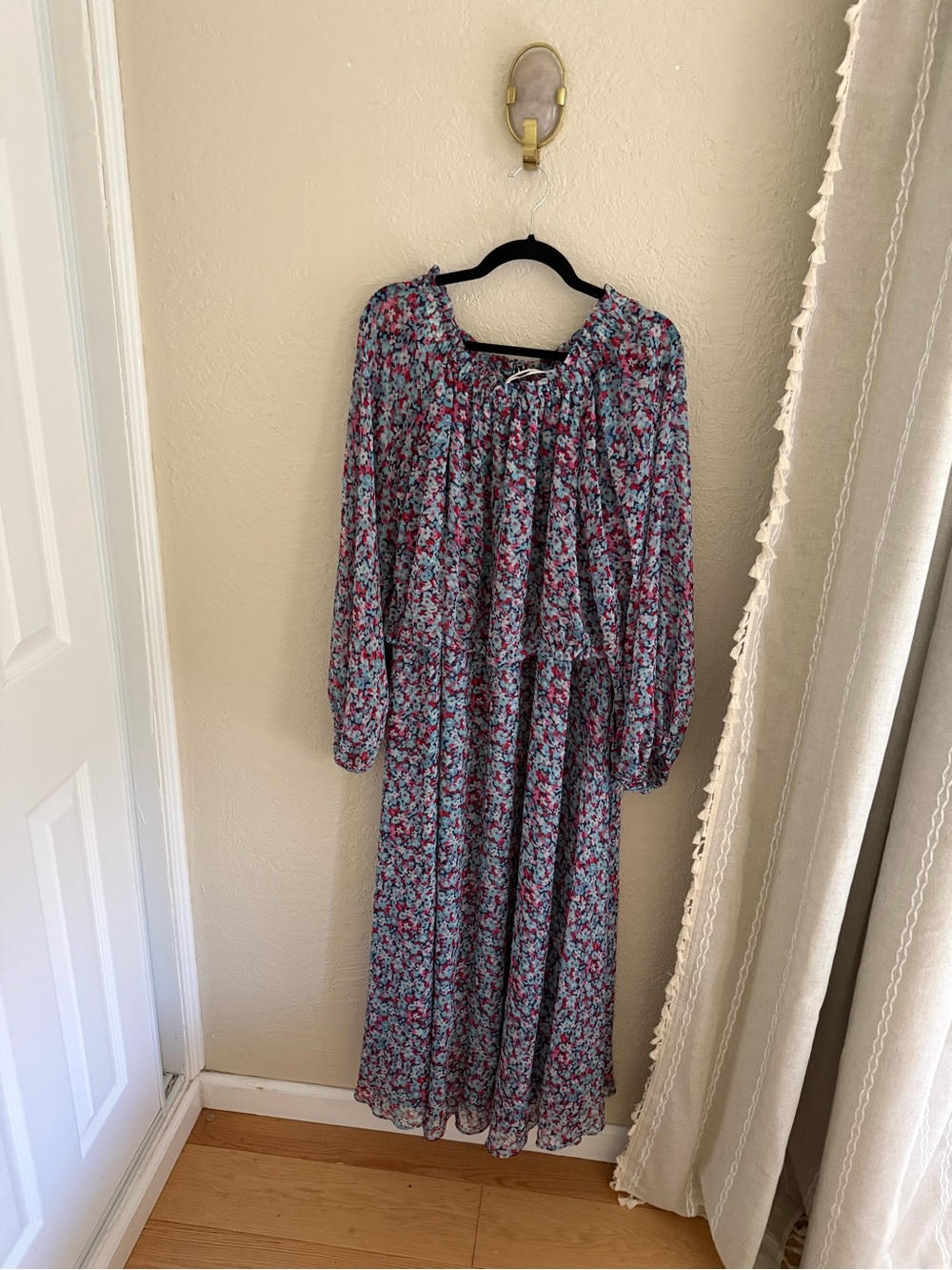 ROTATE - Blue and Pink Floral Long-Sleeve Maxi Dress